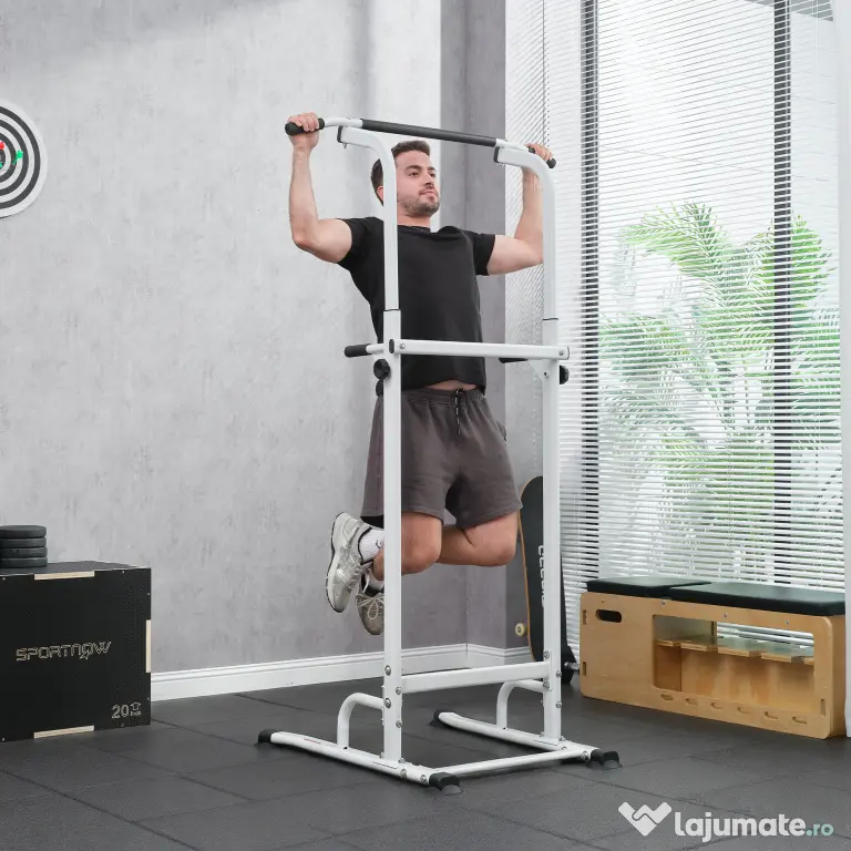 SPORTNOW Power Tower cu Bare Dip și Tracțiuni, Stație Multifuncțională cu Înălțime Reglabilă 176,5-227 cm, Structură din Oțel pentru Antrenament Acasă, Capacitate 120 kg | Aosom Romania