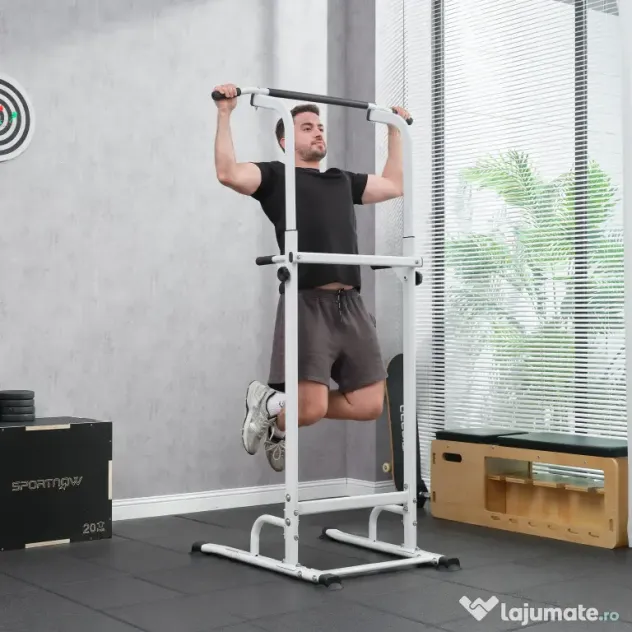 SPORTNOW Power Tower cu Bare Dip și Tracțiuni, Stație Multifuncțională cu Înălțime Reglabilă 176,5-227 cm, Structură din Oțel pentru Antrenament Acasă, Capacitate 120 kg | Aosom Romania