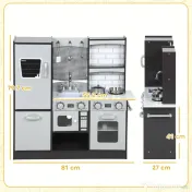 AIYAPLAY Bucătărie de Jucărie pentru Copii 3-8 Ani din Lemn cu Accesorii, Frigider, Chiuvetă și Buton cu Sunete, Maro | Aosom Romania