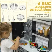 AIYAPLAY Bucătărie de Jucărie pentru Copii 3-8 Ani din Lemn cu Accesorii, Frigider, Chiuvetă și Buton cu Sunete, Maro | Aosom Romania