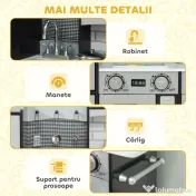 AIYAPLAY Bucătărie de Jucărie pentru Copii 3-8 Ani din Lemn cu Accesorii, Frigider, Chiuvetă și Buton cu Sunete, Maro | Aosom Romania