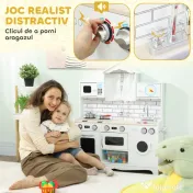 AIYAPLAY Bucătărie de Jucărie pentru Copii 3-6 Ani din Lemn cu Set de Accesorii, Chiuvetă și Butoane cu Sunete, Alb | Aosom Romania