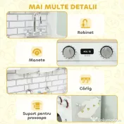 AIYAPLAY Bucătărie de Jucărie pentru Copii 3-6 Ani din Lemn cu Set de Accesorii, Chiuvetă și Butoane cu Sunete, Alb | Aosom Romania