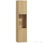 HOMCOM Coloană Baie Slim 6 Rafturi, 2 Uși, Compartimente Deschise, Raft din Sticlă Securizată, Rafturi Reglabile, Stejar | Aosom Romania