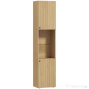 HOMCOM Coloană Baie Slim 6 Rafturi, 2 Uși, Compartimente Deschise, Raft din Sticlă Securizată, Rafturi Reglabile, Stejar | Aosom Romania
