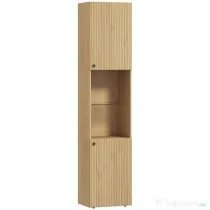 HOMCOM Coloană Baie Slim 6 Rafturi, 2 Uși, Compartimente Deschise, Raft din Sticlă Securizată, Rafturi Reglabile, Stejar | Aosom Romania