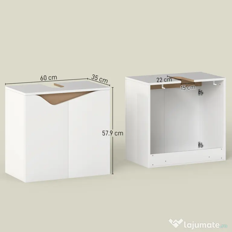 HOMCOM Dulap Sub Lavoar pentru Baie, Dulap de Depozitare cu Uși Soft-Close, pentru Lavoar fără Coloană, Alb | Aosom Romania