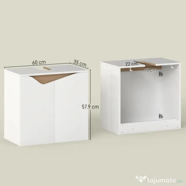 HOMCOM Dulap Sub Lavoar pentru Baie, Dulap de Depozitare cu Uși Soft-Close, pentru Lavoar fără Coloană, Alb | Aosom Romania