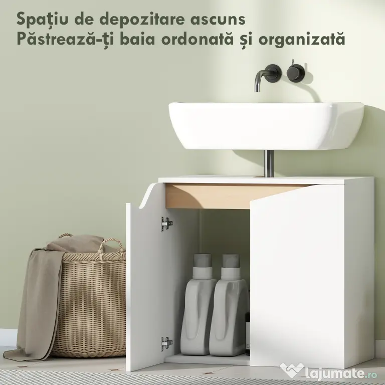 HOMCOM Dulap Sub Lavoar pentru Baie, Dulap de Depozitare cu Uși Soft-Close, pentru Lavoar fără Coloană, Alb | Aosom Romania