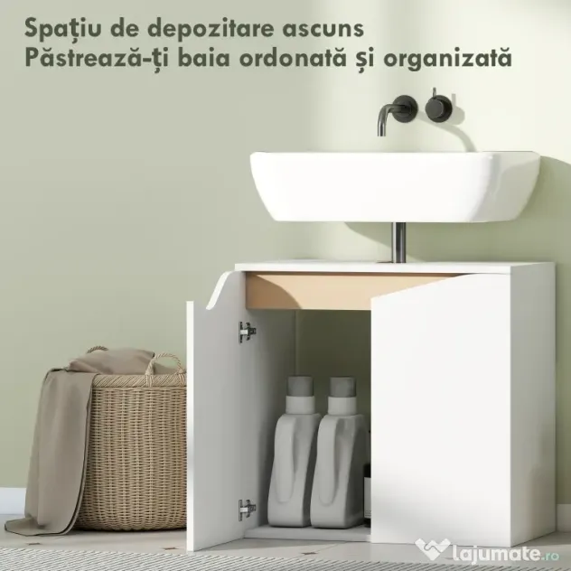 HOMCOM Dulap Sub Lavoar pentru Baie, Dulap de Depozitare cu Uși Soft-Close, pentru Lavoar fără Coloană, Alb | Aosom Romania