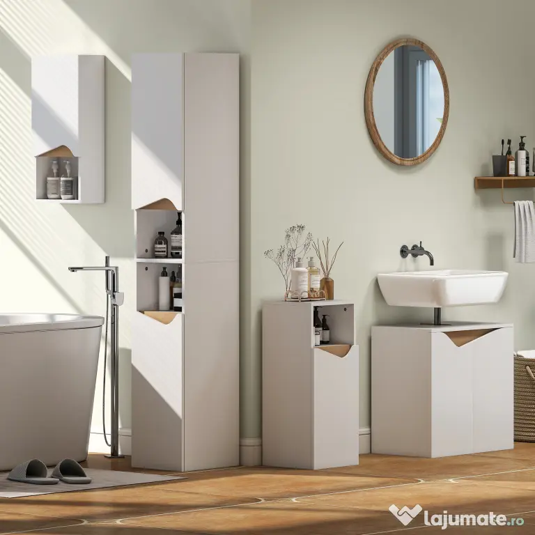 HOMCOM Dulap Sub Lavoar pentru Baie, Dulap de Depozitare cu Uși Soft-Close, pentru Lavoar fără Coloană, Alb | Aosom Romania