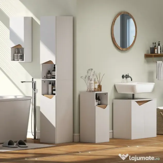 HOMCOM Dulap Sub Lavoar pentru Baie, Dulap de Depozitare cu Uși Soft-Close, pentru Lavoar fără Coloană, Alb | Aosom Romania