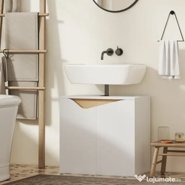 HOMCOM Dulap Sub Lavoar pentru Baie, Dulap de Depozitare cu Uși Soft-Close, pentru Lavoar fără Coloană, Alb | Aosom Romania