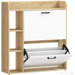 HOMCOM Dulap Slim pentru Pantofi cu 2 Sertare Rabatabile și 3 Compartimente, Capacitate 15 Perechi, 83x24x90,5 cm, Lemn și Alb | Aosom Romania