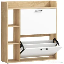 HOMCOM Dulap Slim pentru Pantofi cu 2 Sertare Rabatabile și 3 Compartimente, Capacitate 15 Perechi, 83x24x90,5 cm, Lemn și Alb | Aosom Romania