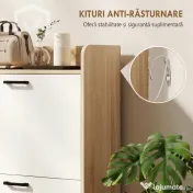 HOMCOM Dulap Slim pentru Pantofi cu 2 Sertare Rabatabile și 3 Compartimente, Capacitate 15 Perechi, 83x24x90,5 cm, Lemn și Alb | Aosom Romania