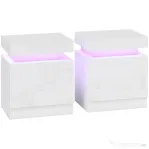 HOMCOM Set 2 Noptiere LED cu 4 Moduri, 2 Sertare, PAL, 45x35x52 cm, Alb Lucios | Aosom Romania
