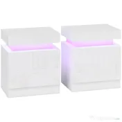 HOMCOM Set 2 Noptiere LED cu 4 Moduri, 2 Sertare, PAL, 45x35x52 cm, Alb Lucios | Aosom Romania