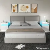 HOMCOM Set 2 Noptiere LED cu 4 Moduri, 2 Sertare, PAL, 45x35x52 cm, Alb Lucios | Aosom Romania