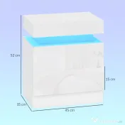 HOMCOM Set 2 Noptiere LED cu 4 Moduri, 2 Sertare, PAL, 45x35x52 cm, Alb Lucios | Aosom Romania