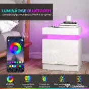 HOMCOM Set 2 Noptiere LED cu 4 Moduri, 2 Sertare, PAL, 45x35x52 cm, Alb Lucios | Aosom Romania
