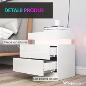 HOMCOM Set 2 Noptiere LED cu 4 Moduri, 2 Sertare, PAL, 45x35x52 cm, Alb Lucios | Aosom Romania