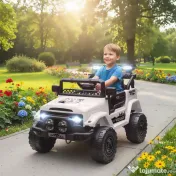 AIYAPLAY Off-road pentru Copii cu Faruri, Claxon, Centură și Telecomandă, în PP și Metal, 99x66x68.5 cm, Alb | Aosom Romania