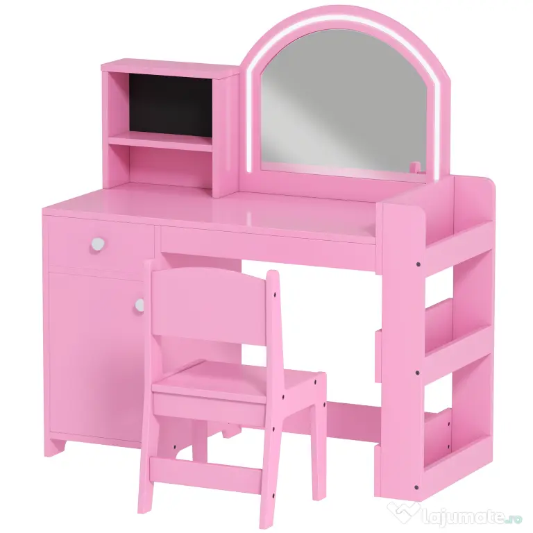 AIYAPLAY Set masă și scaun de machiaj pentru copii, cu lumini LED, MDF, Acril, 88.6 x 38.8 x 96.9, Roz | Aosom Romania
