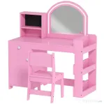 AIYAPLAY Set masă și scaun de machiaj pentru copii, cu lumini LED, MDF, Acril, 88.6 x 38.8 x 96.9, Roz | Aosom Romania