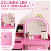 AIYAPLAY Set masă și scaun de machiaj pentru copii, cu lumini LED, MDF, Acril, 88.6 x 38.8 x 96.9, Roz | Aosom Romania 