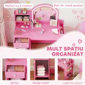 AIYAPLAY Set masă și scaun de machiaj pentru copii, cu lumini LED, MDF, Acril, 88.6 x 38.8 x 96.9, Roz | Aosom Romania 