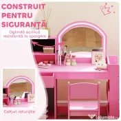 AIYAPLAY Set masă și scaun de machiaj pentru copii, cu lumini LED, MDF, Acril, 88.6 x 38.8 x 96.9, Roz | Aosom Romania 
