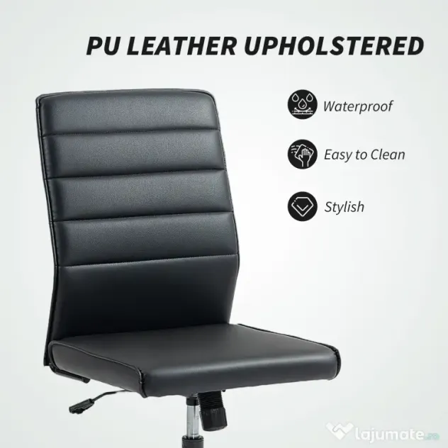 Scaun de birou ergonomic și ajustabil HOMCOM cu spătar curbat, din piele PU și oțel, 58x53x97-107 cm, Negru | Aosom Romania