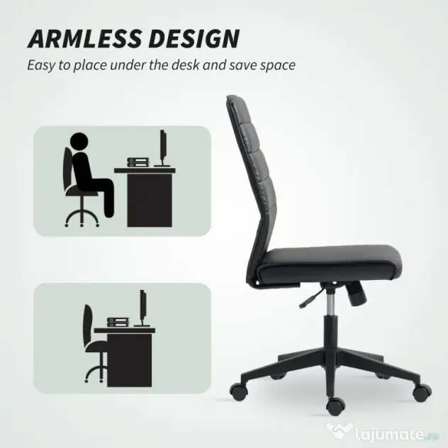Scaun de birou ergonomic și ajustabil HOMCOM cu spătar curbat, din piele PU și oțel, 58x53x97-107 cm, Negru | Aosom Romania