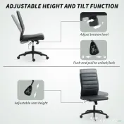 Scaun de birou ergonomic și ajustabil HOMCOM cu spătar curbat, din piele PU și oțel, 58x53x97-107 cm, Negru | Aosom Romania 