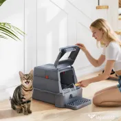 PawHut Litieră Închisă de 80L pentru Pisici cu Tavă Detașabilă, în ABS și Oțel Inoxidabil, 63x43x43 cm, Gri Închis | Aosom Romania