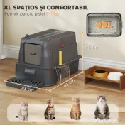 PawHut Litieră Închisă de 80L pentru Pisici cu Tavă Detașabilă, în ABS și Oțel Inoxidabil, 63x43x43 cm, Gri Închis | Aosom Romania