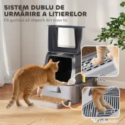 PawHut Litieră Închisă de 80L pentru Pisici cu Tavă Detașabilă, în ABS și Oțel Inoxidabil, 63x43x43 cm, Gri Închis | Aosom Romania