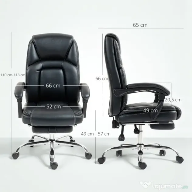 HOMCOM Scaun de birou rabatabil cu suport pentru picioare și capacitate de 120 kg, negru | Aosom Romania