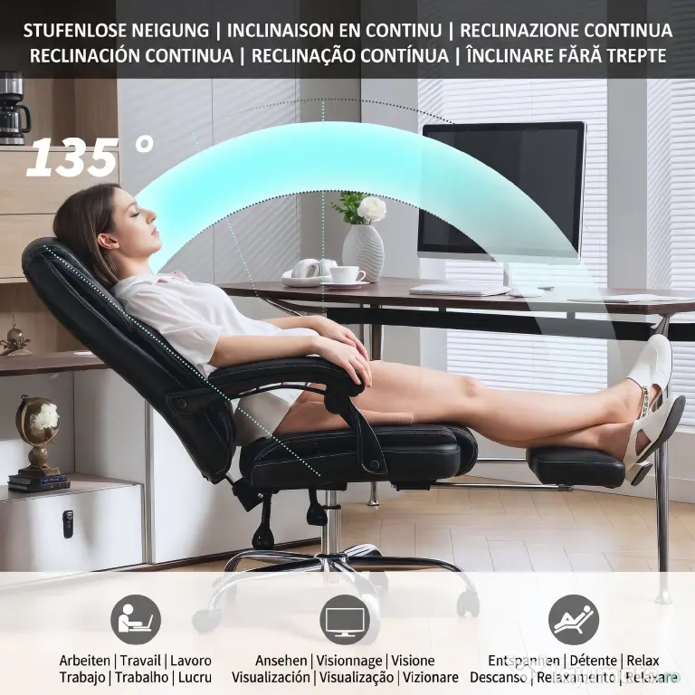 HOMCOM Scaun de birou rabatabil cu suport pentru picioare și capacitate de 120 kg, negru | Aosom Romania