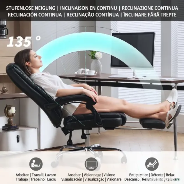 HOMCOM Scaun de birou rabatabil cu suport pentru picioare și capacitate de 120 kg, negru | Aosom Romania
