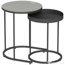HOMCOM Set de 2 Măsuțe de Cafea în Stil Industrial, din Lemn și Metal, Ø42x54 cm și Ø36.5x48.5 cm, Gri și Negru | Aosom Romania