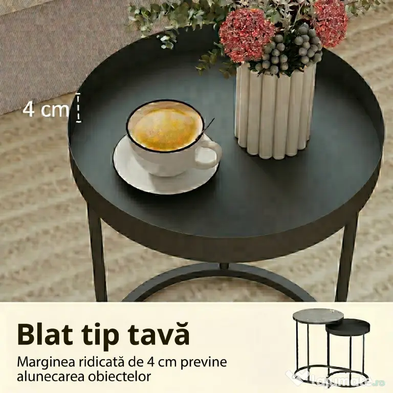 HOMCOM Set de 2 Măsuțe de Cafea în Stil Industrial, din Lemn și Metal, Ø42x54 cm și Ø36.5x48.5 cm, Gri și Negru | Aosom Romania