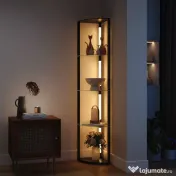 HOMCOM Lampă de podea cu 5 rafturi și lumină LED, 3 niveluri de luminozitate și întrerupător cu pedale, Negru | Aosom Romania 
