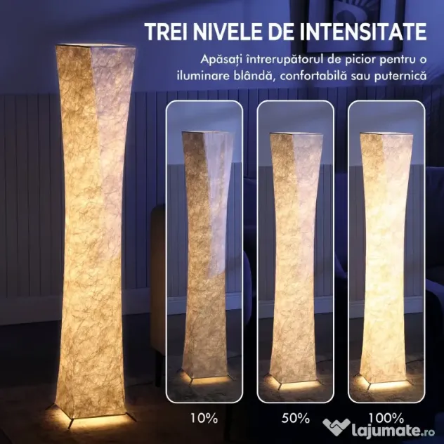 HOMCOM Lampă de Podea Modernă cu Întrerupător de Picior, din Oțel și Plastic, 25x25x129 cm, Alb și Argintiu | Aosom Romania