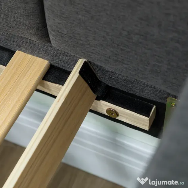 HOMCOM Cadru Pat Simplu 90x190 cm, Canapea cu Al Doilea Pat Extensibil, Tetieră Căptușită, Cotiere, Lamele din Lemn de Plop, pentru Cameră Living Oaspeți, Fără Saltea, Gri Închis | Aosom Romania