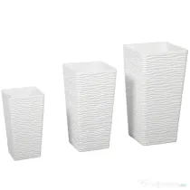 Outsunny Set 3 Ghivece de Exterior Suprapozabile cu Model Ondulat din Plastic, 42/55/65 cm, Alb