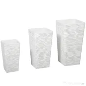 Outsunny Set de 3 Ghivece de Exterior Suprapozabile cu Model Ondulat, Ghivece Pătrate din Plastic pentru Flori cu Orificii de Drenaj, 42/55/65 cm, Alb, Negru, Maro | Aosom Romania