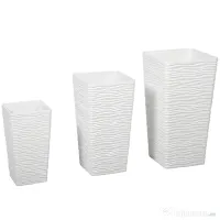 Outsunny Set de 3 Ghivece de Exterior Suprapozabile cu Model Ondulat, Ghivece Pătrate din Plastic pentru Flori cu Orificii de Drenaj, 42/55/65 cm, Alb, Negru, Maro | Aosom Romania