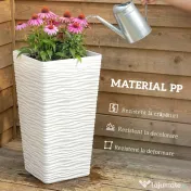 Outsunny Set de 3 Ghivece de Exterior Suprapozabile cu Model Ondulat, Ghivece Pătrate din Plastic pentru Flori cu Orificii de Drenaj, 42/55/65 cm, Alb, Negru, Maro | Aosom Romania 